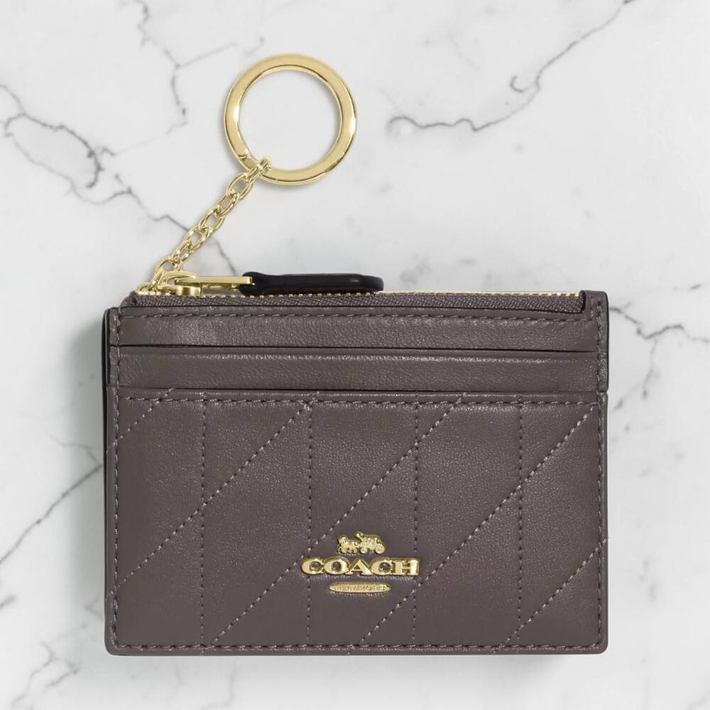 NWT Coach Mini Skinny ID Case Quilting Nappa Leather Gold Slate CEX22 Wallet